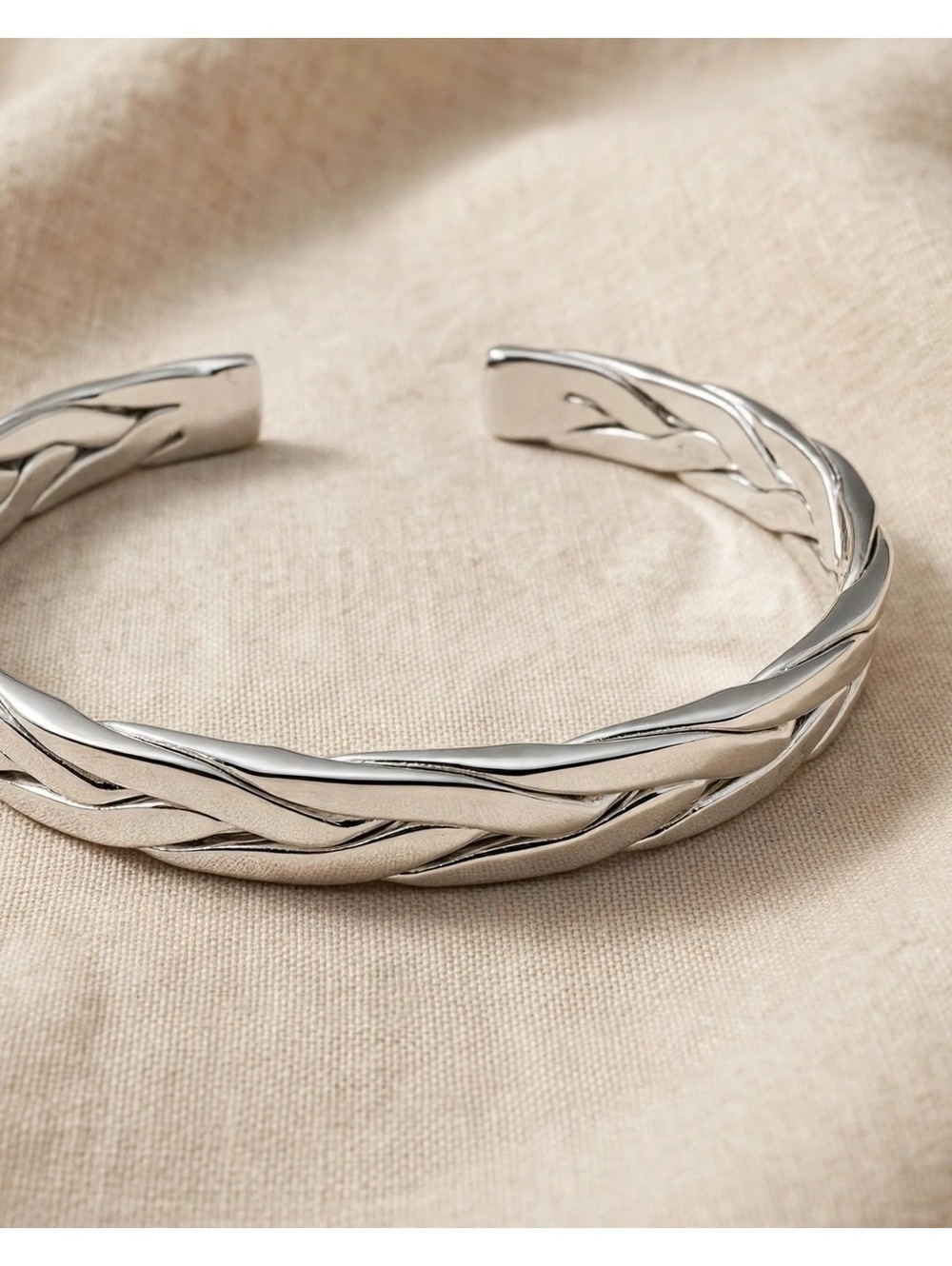 Sterling Silver Braided Cuff Bracelet – 2.5 Inch Inner Diameter, S925